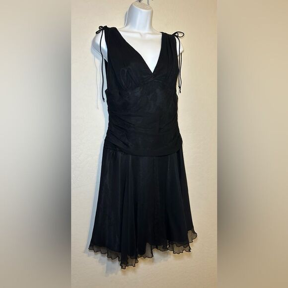 VTG Y2K Express Black Silk Mini Party Dress whimsygoth Goth Fairycore 2000’s 8 - Picture 3 of 10
